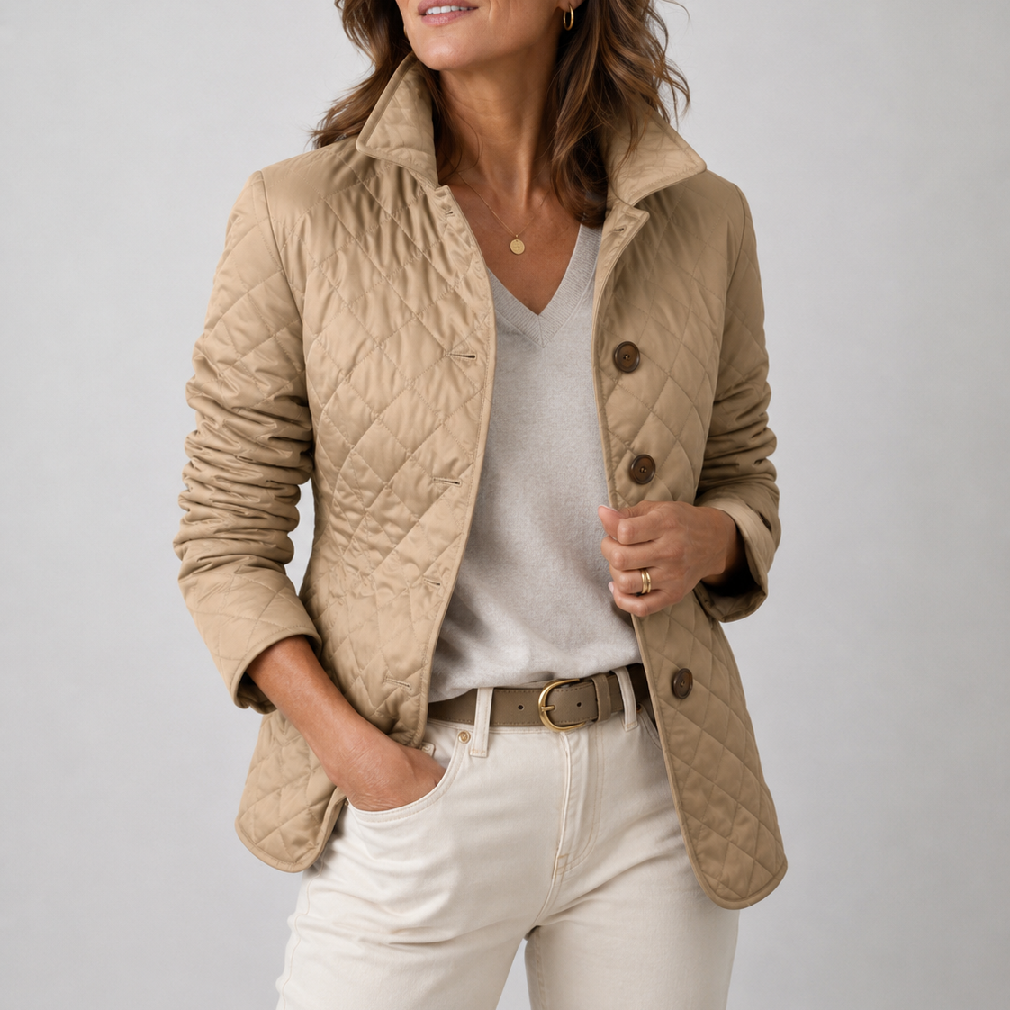 Steppjacke mit Steppung in Khaki