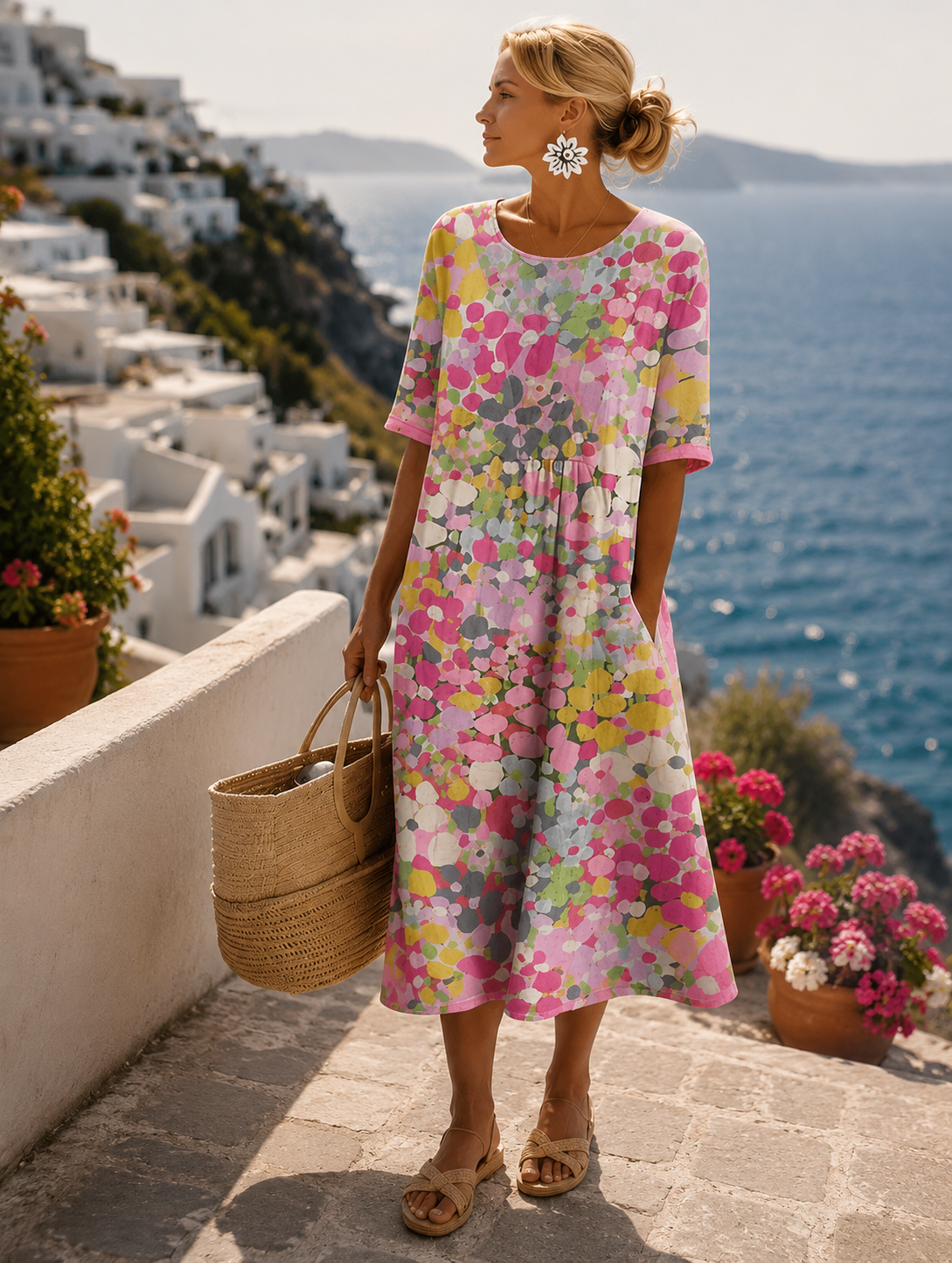 Midikleid in Rosa und Grün