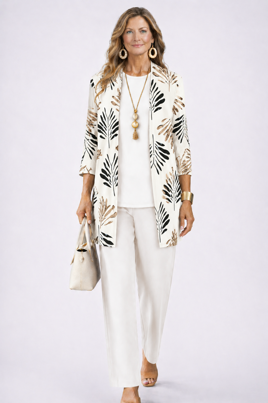 Zweiteiler mit Rundhalsausschnitt und Langarm in Ivory Bloom