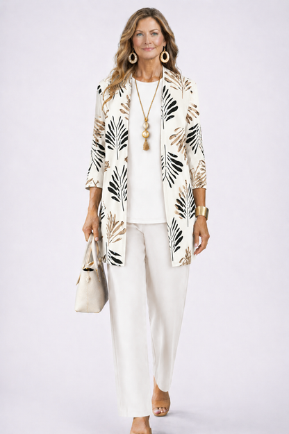 Zweiteiler mit Rundhalsausschnitt und Langarm in Ivory Bloom