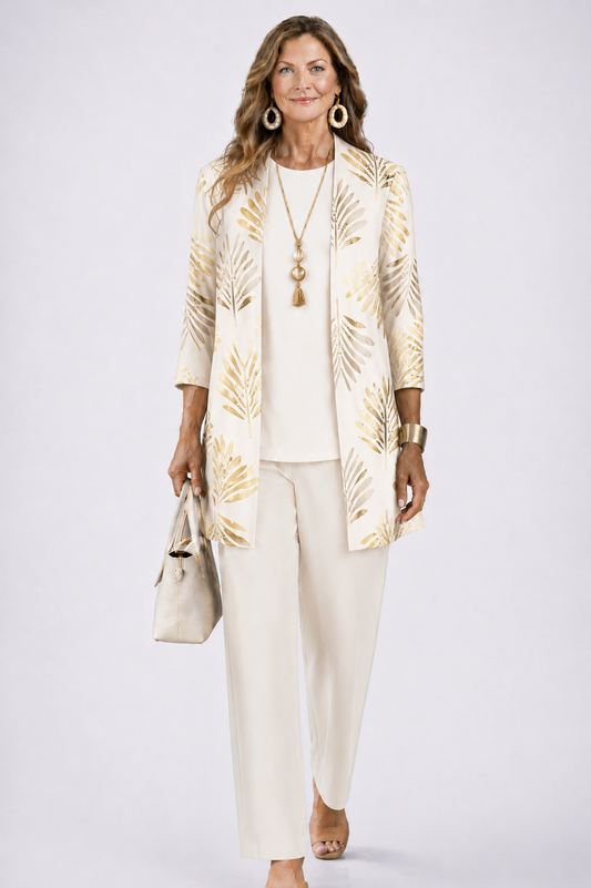 Zweiteiler mit Rundhalsausschnitt und Langarm in Beige