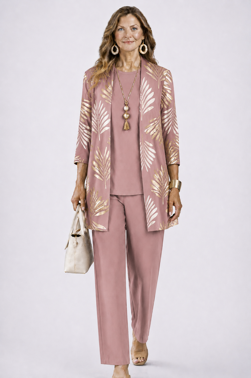 Zweiteiler mit Rundhalsausschnitt und Langarm in Dusty Rose