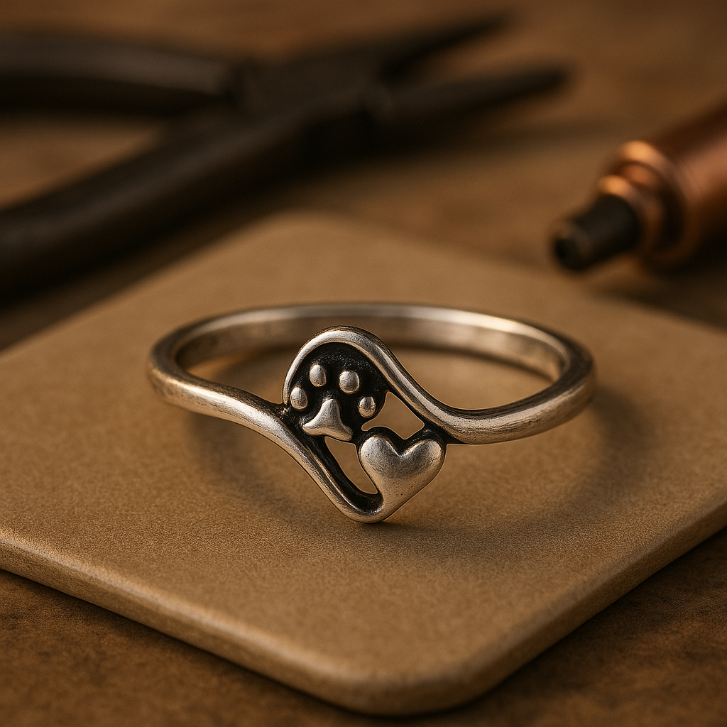 Vintage Pfoten und Herz Ring in Sterlingsilber