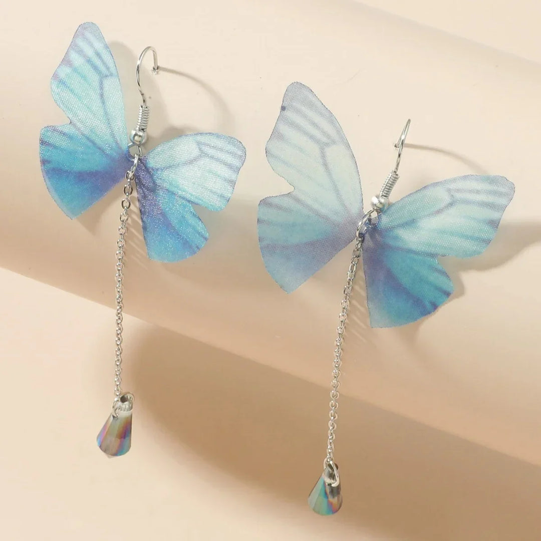 Blaue Schmetterling Kristall Quaste Ohrringe