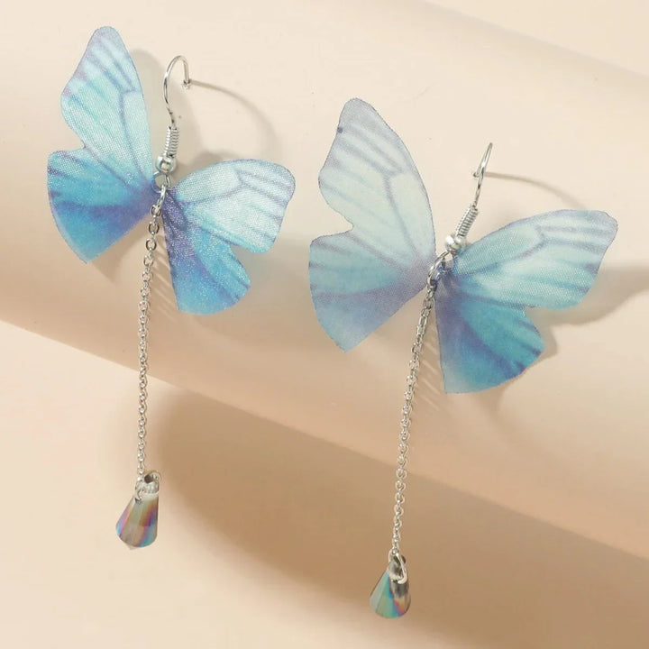 Blaue Schmetterling Kristall Quaste Ohrringe