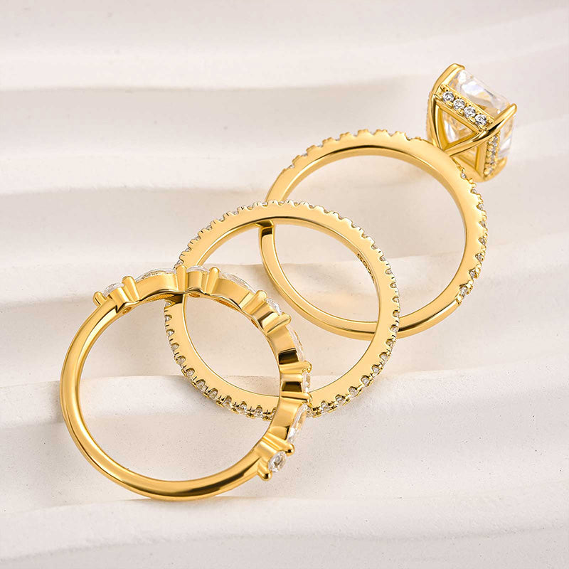 Jaily 3PC Hochzeitsring-Set | Weißgold