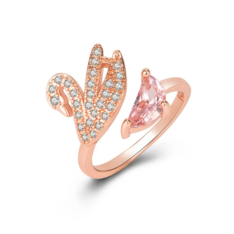 Schwan Kristall Ring - Verstellbar in Roségold
