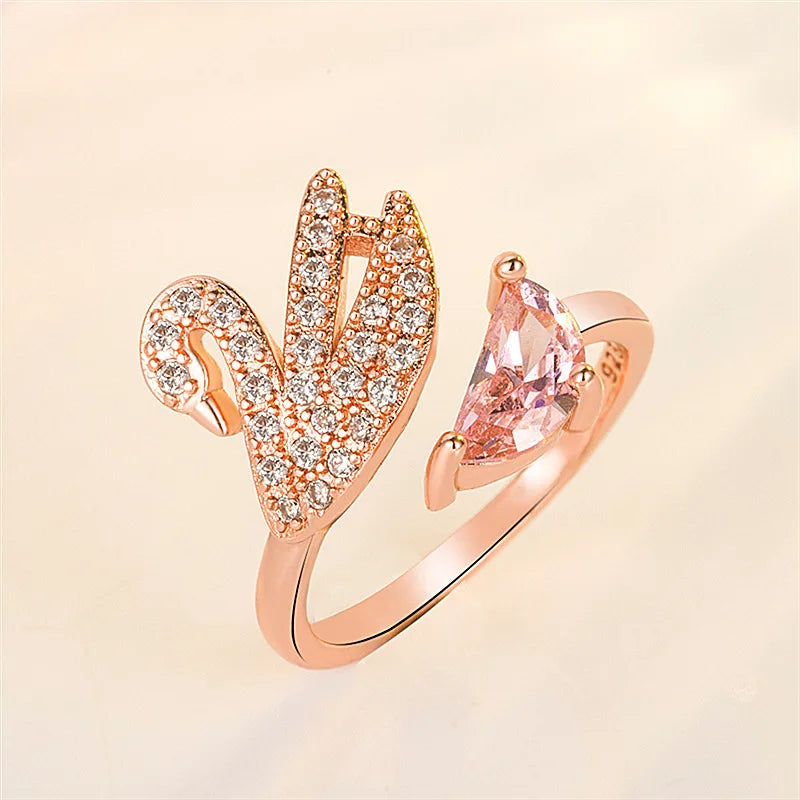 Schwan Kristall Ring - Verstellbar in Roségold