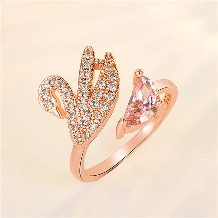 Schwan Kristall Ring - Verstellbar in Roségold