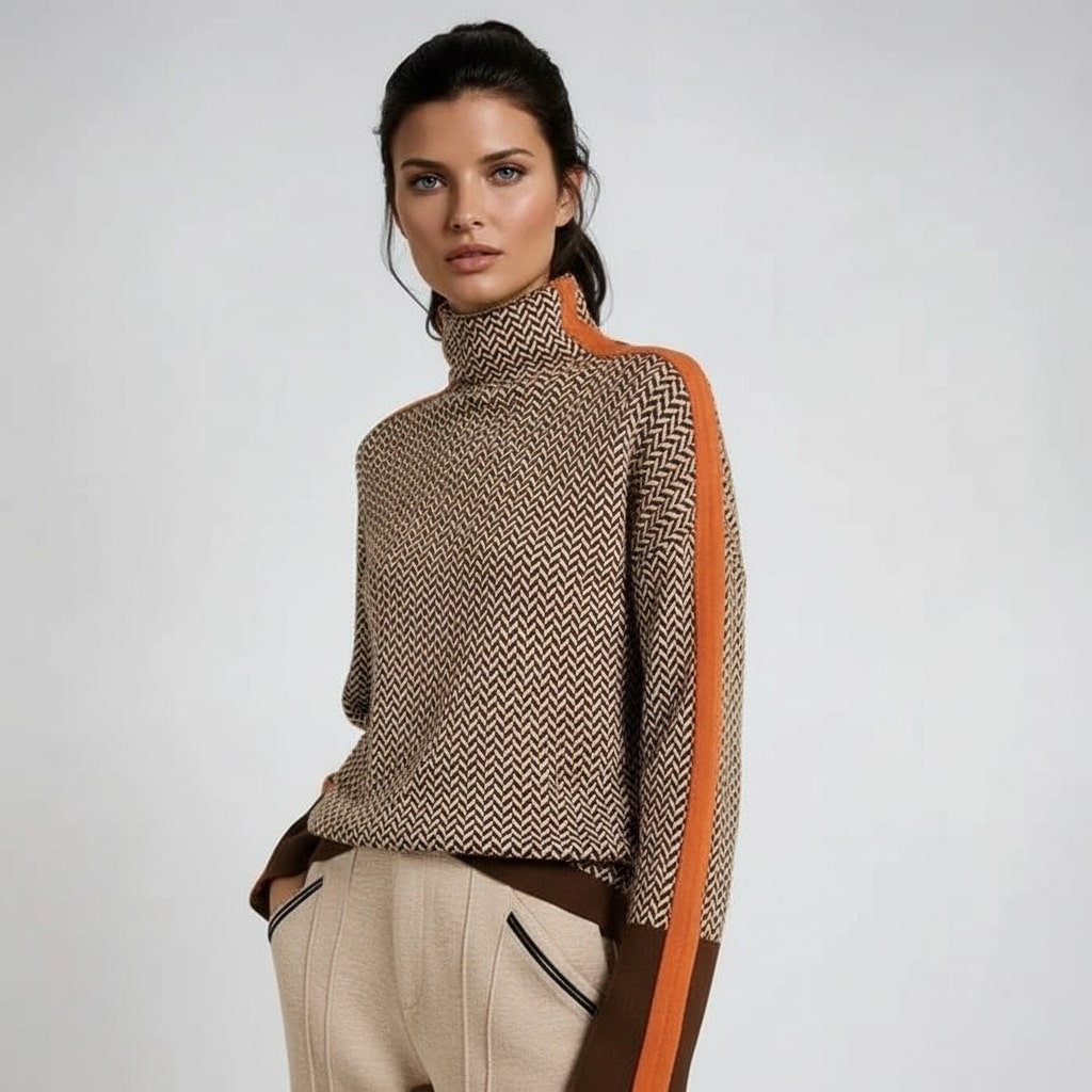 Rollkragenpullover aus Baumwolle mit Rollkragen und Streifenmuster