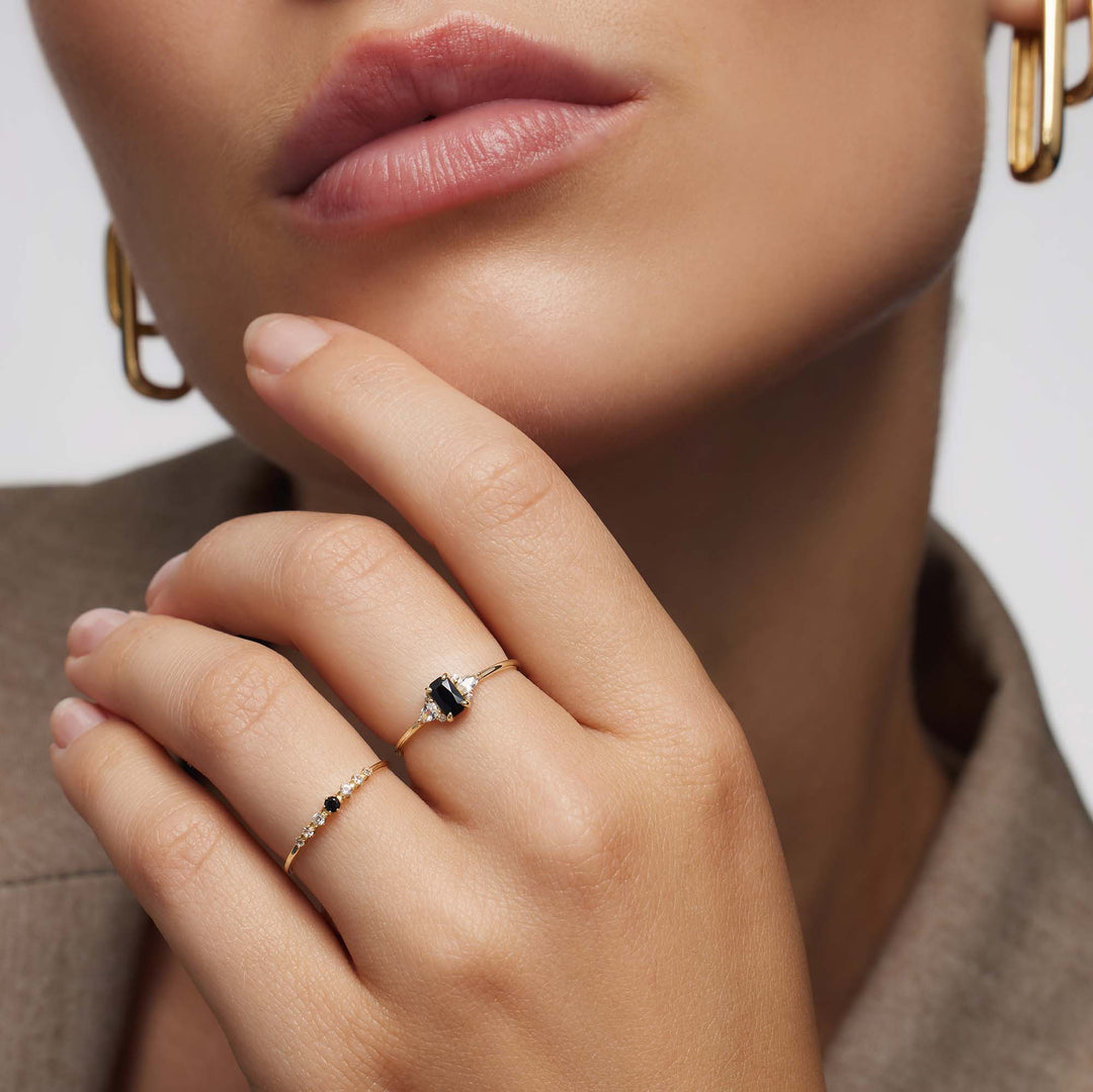 Baguette-Ring mit schwarzem Spinell | Gold