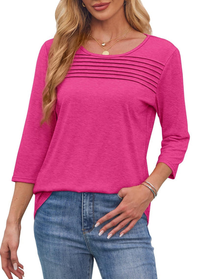 Top aus Polyester mit V-Ausschnitt und Falten und 3/4-Ärmeln
