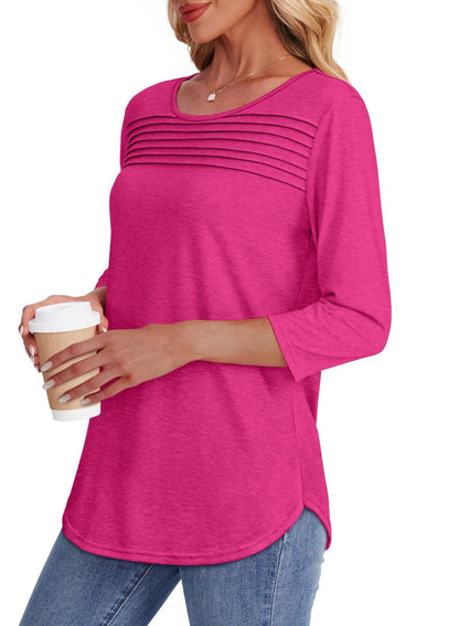 Top aus Polyester mit V-Ausschnitt und Falten und 3/4-Ärmeln - Ansicht 2