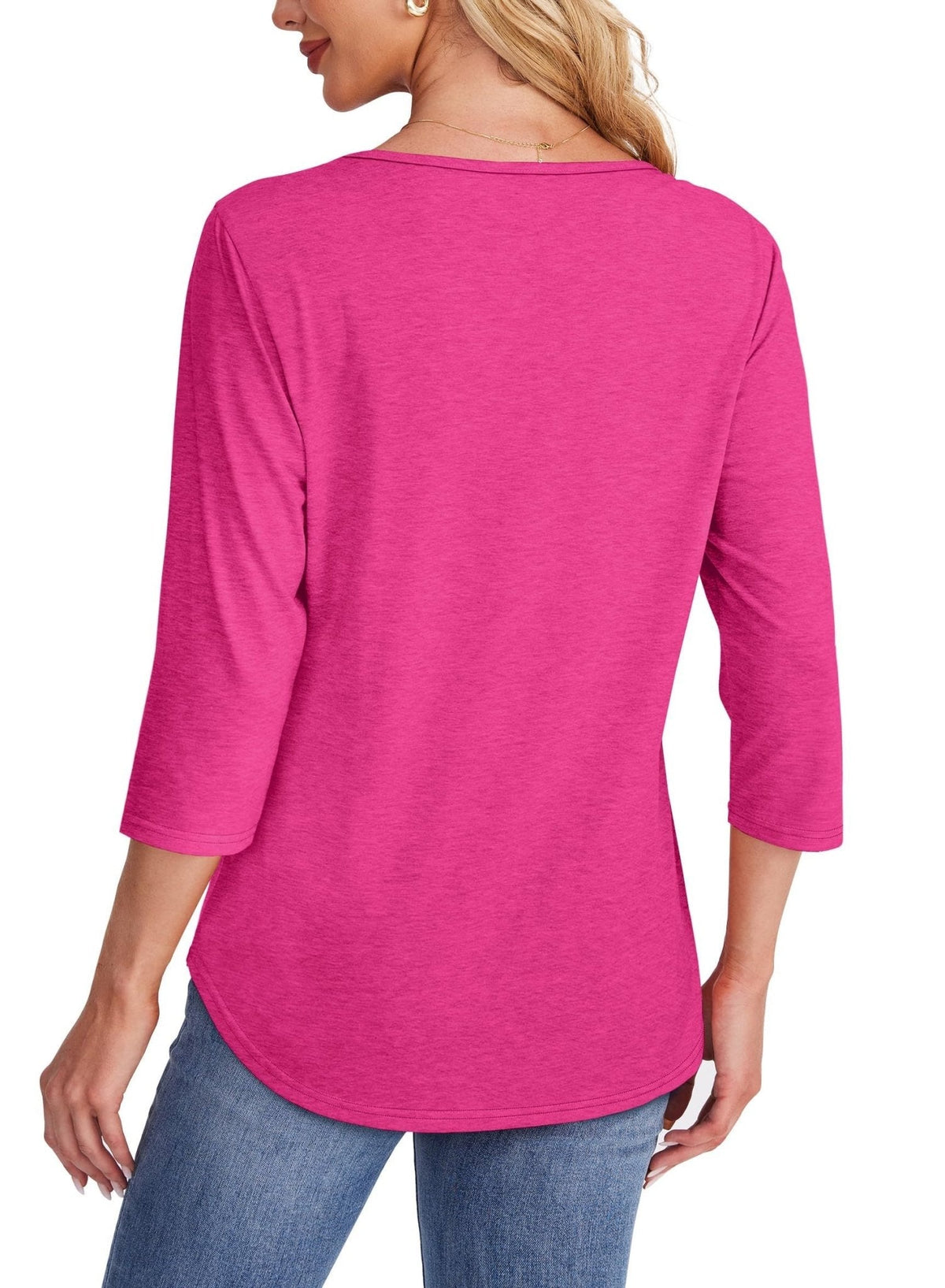 Top aus Polyester mit V-Ausschnitt und Falten und 3/4-Ärmeln - Ansicht 3