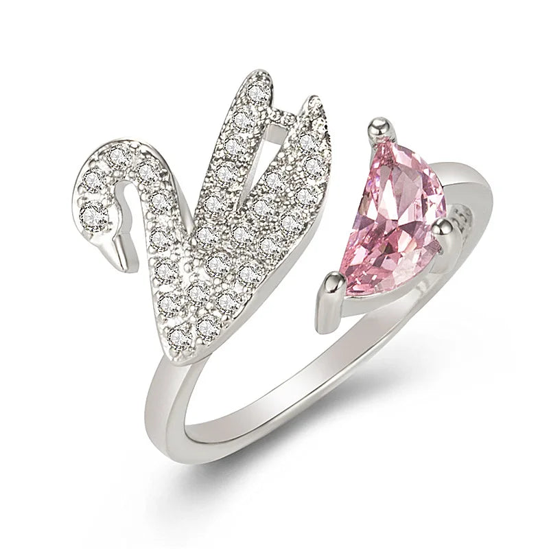 Schwan Kristall Ring - Verstellbar in Roségold