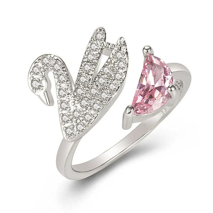 Schwan Kristall Ring - Verstellbar in Roségold