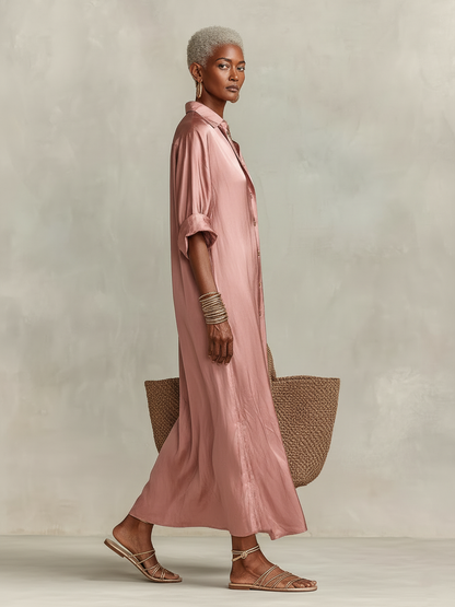 Maxikleid mit Hemdkragen und Kurzarm in kurzer Form - Ansicht 2