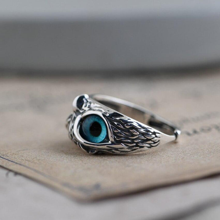 Eule des Glücks Verstellbarer Ring in Silber und Opal