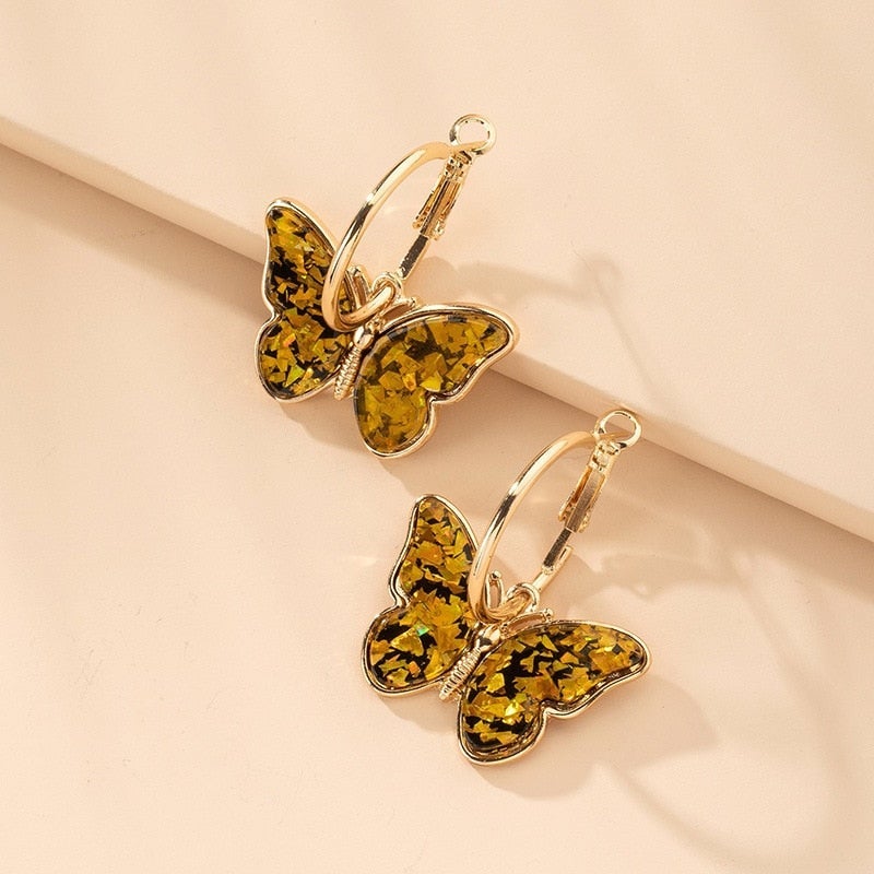 Handbemalte Emaille Kristall Schmetterling Ohrringe