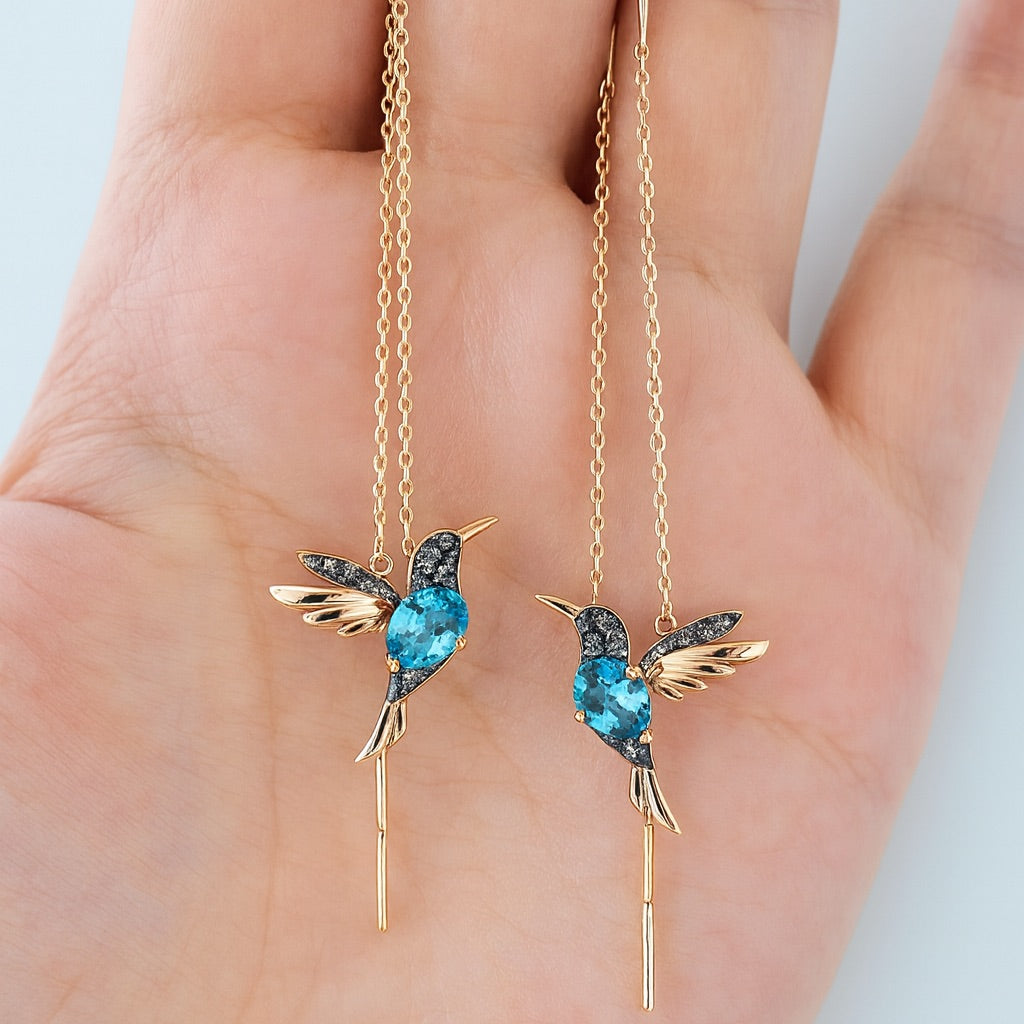 Kolibri Emaille und Zirkonia Ohrringe