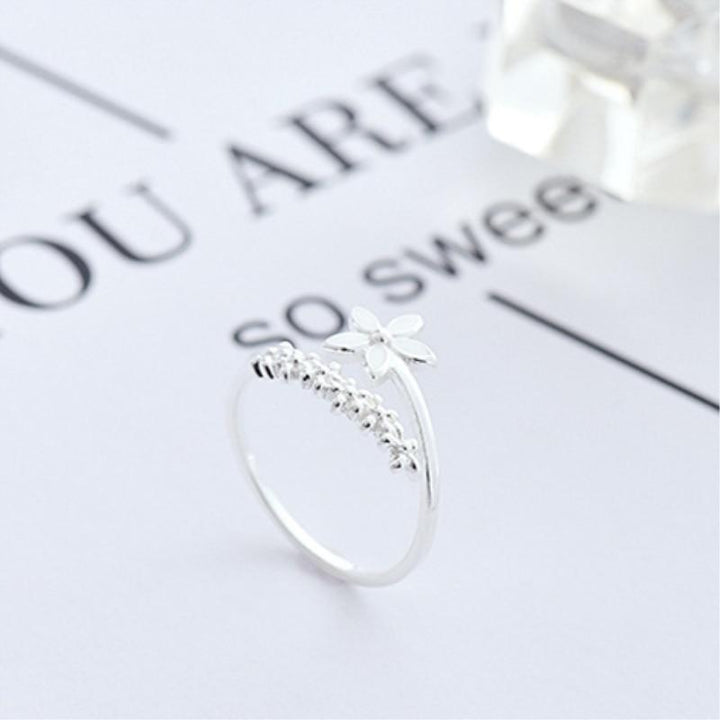 Verstellbarer 925 Silber und Handbemalter Emaille Wildblumen Ring