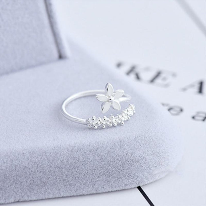 Verstellbarer 925 Silber und Handbemalter Emaille Wildblumen Ring
