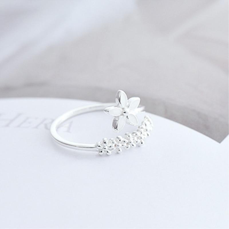 Verstellbarer 925 Silber und Handbemalter Emaille Wildblumen Ring