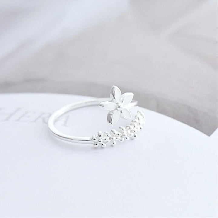 Verstellbarer 925 Silber und Handbemalter Emaille Wildblumen Ring