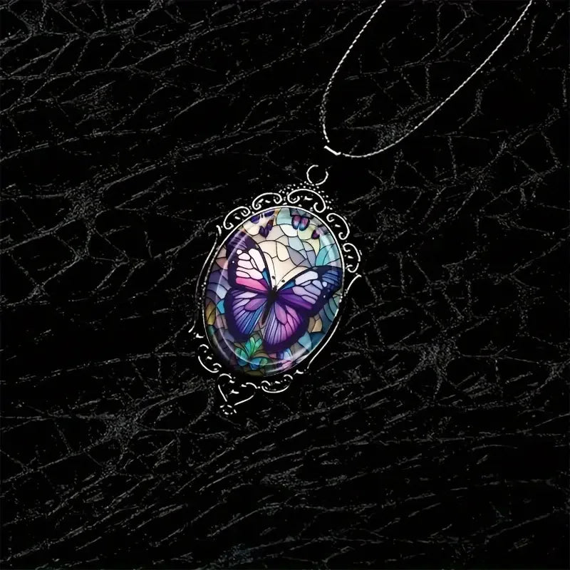 Schmetterling Anhänger Halskette mit lila Kristall