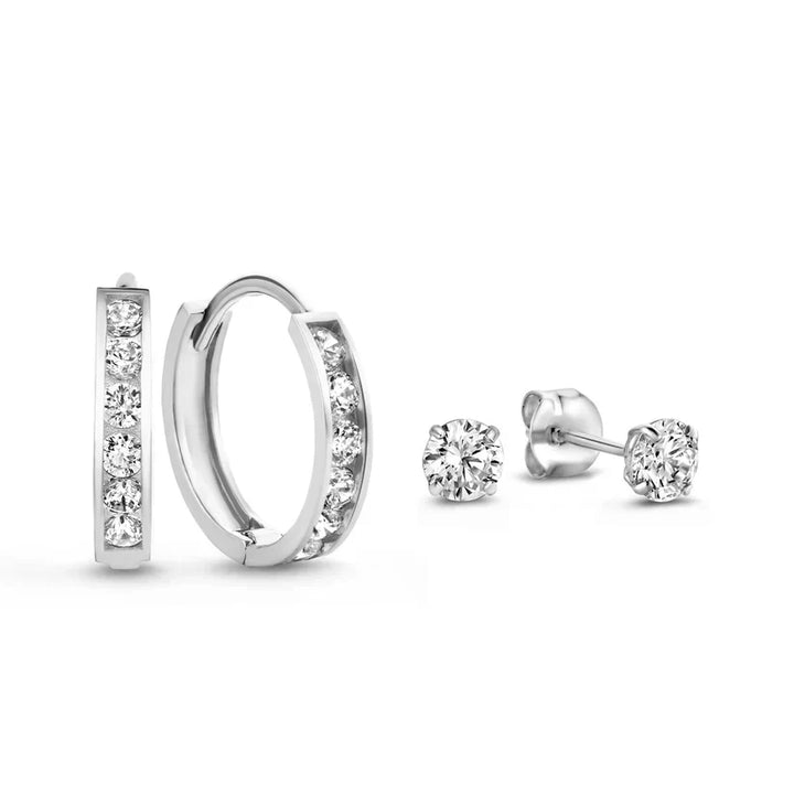 Set de boucles d'oreilles Dara Brillane Stein | Or blanc