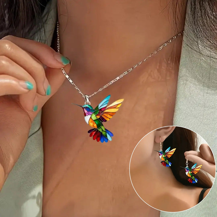 Schöner Kolibri Halskette mit Ohrringen Geschenk