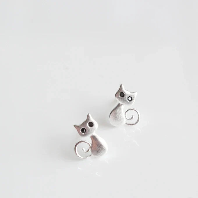 Silberne Katzen Ohrstecker