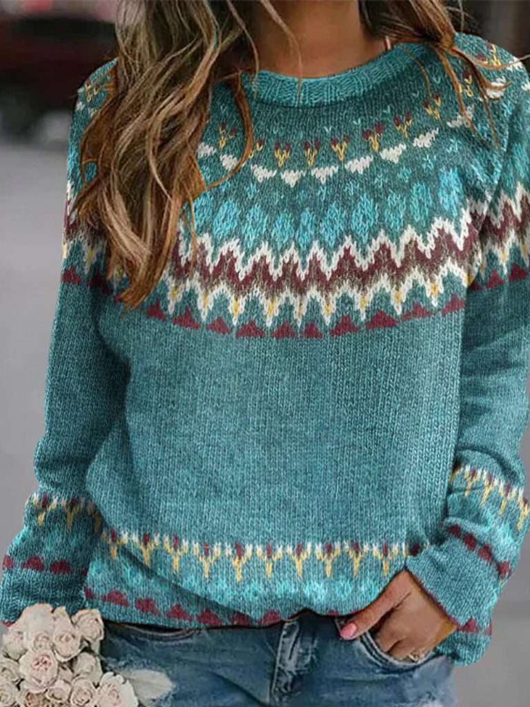 Strickpullover in Nordic Blue-Green