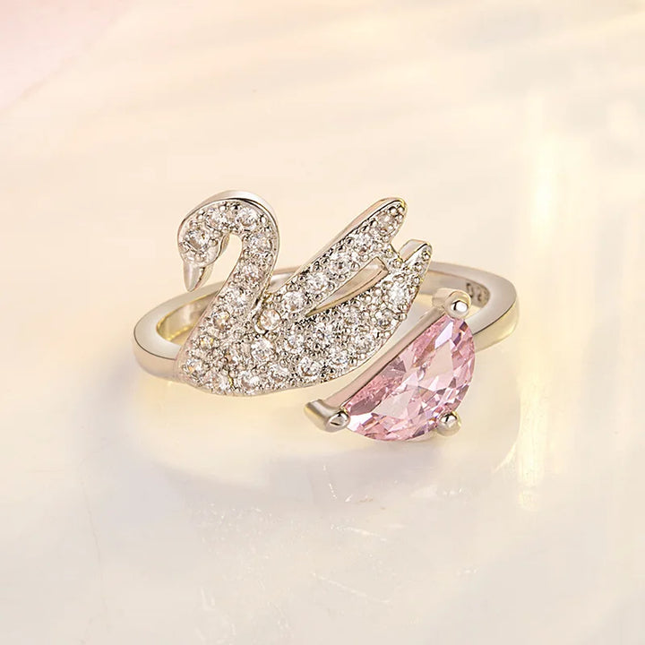 Schwan Kristall Ring - Verstellbar in Roségold