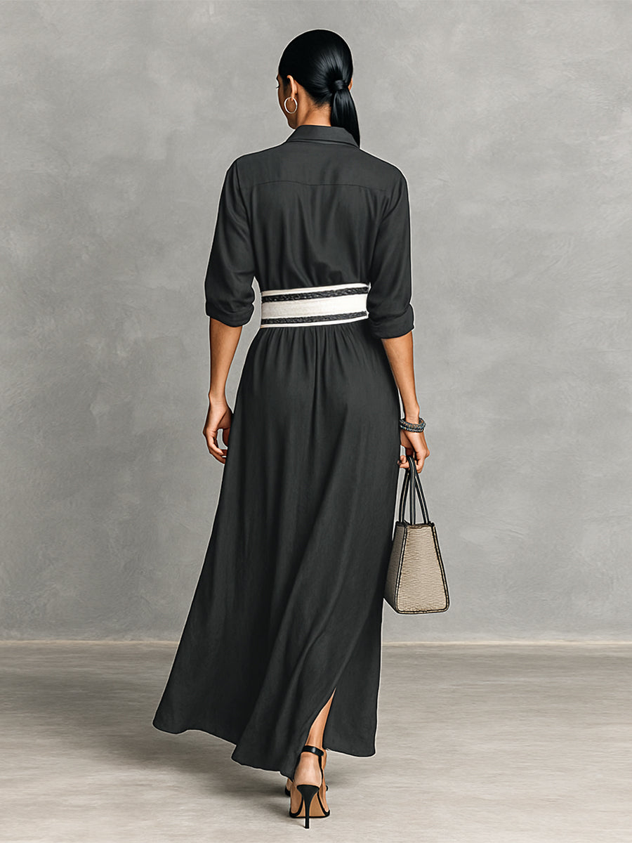 Maxikleid mit Reverskragen und Langarm in langer Form - Ansicht 5
