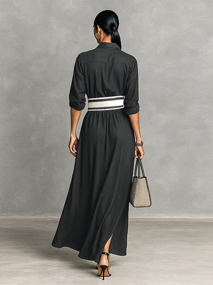 Maxikleid mit Reverskragen und Langarm in langer Form - Ansicht 5