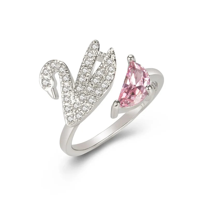 Schwan Kristall Ring - Verstellbar in Roségold