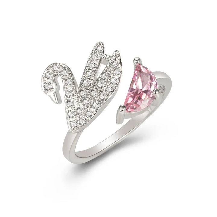 Schwan Kristall Ring - Verstellbar in Roségold