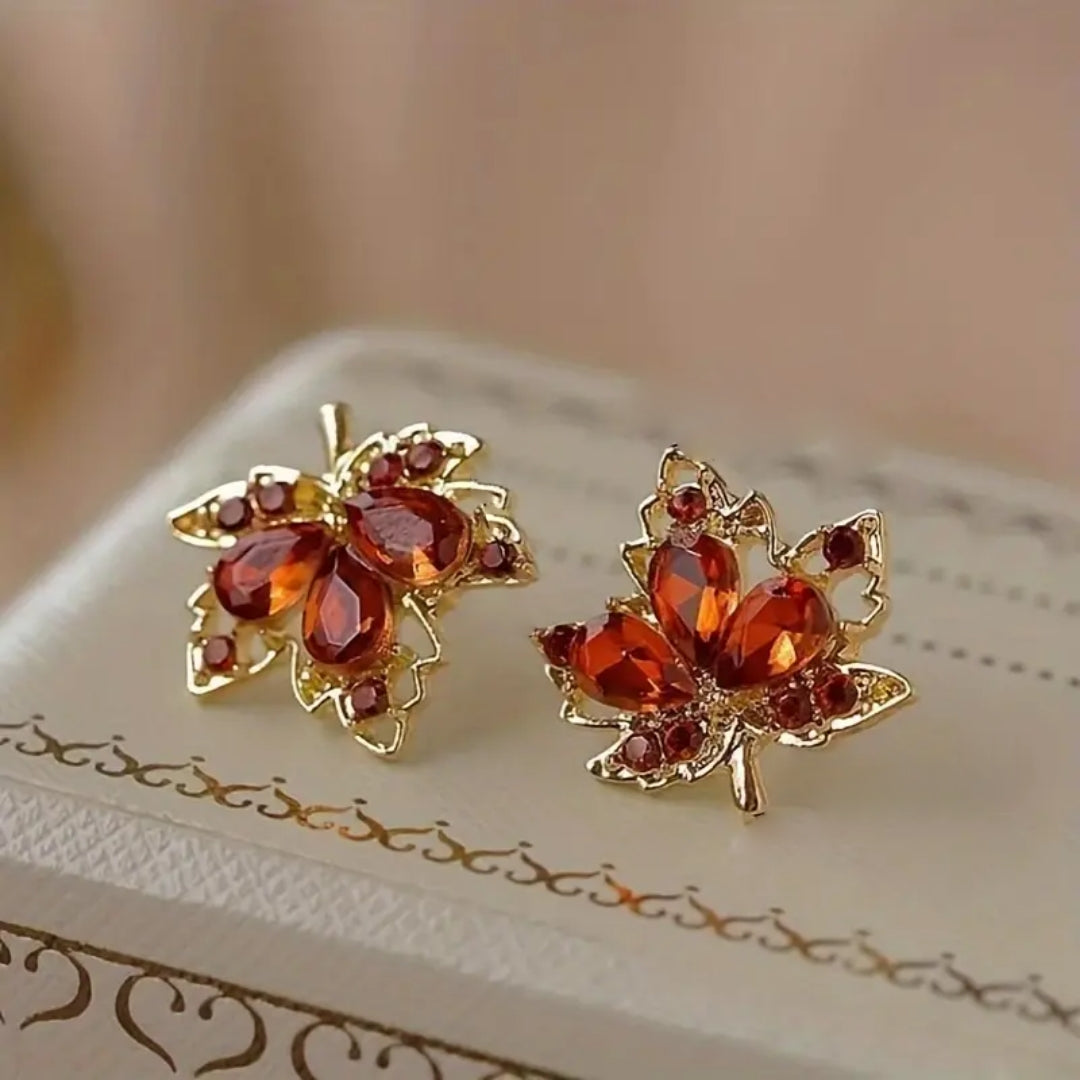 Herbst Kristall Blatt Ohrringe