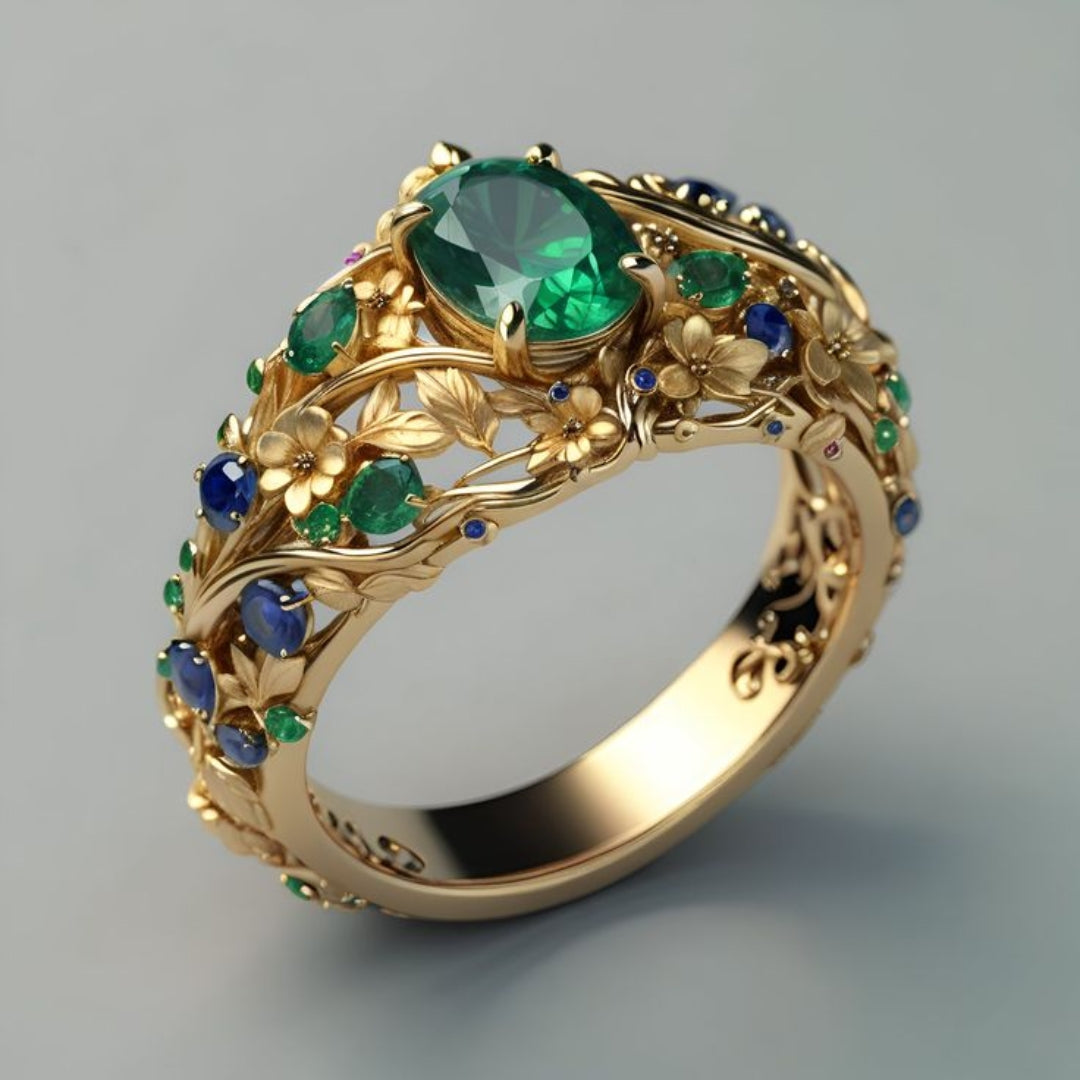 Luxe Ring mit Smaragd und Saphir