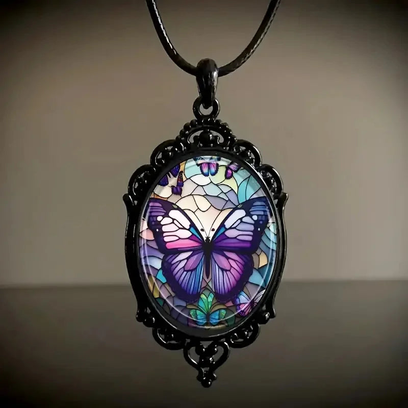 Schmetterling Anhänger Halskette mit lila Kristall