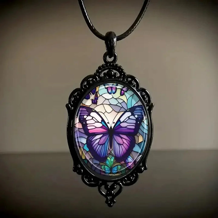 Schmetterling Anhänger Halskette mit lila Kristall