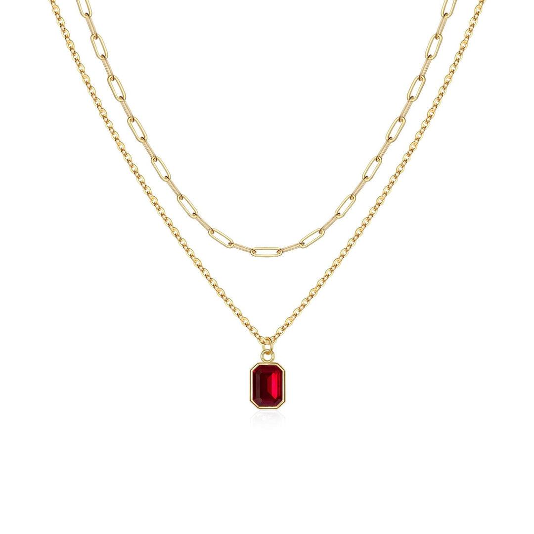 Paperclip Layered Rubin Halskette | Gold