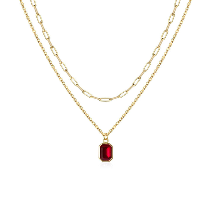 Paperclip Layered Rubin Halskette | Gold