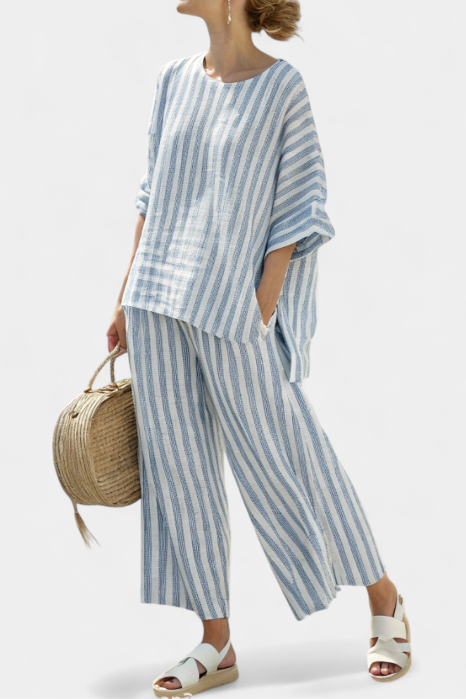 Stoffhose aus Leinen mit Streifenmuster