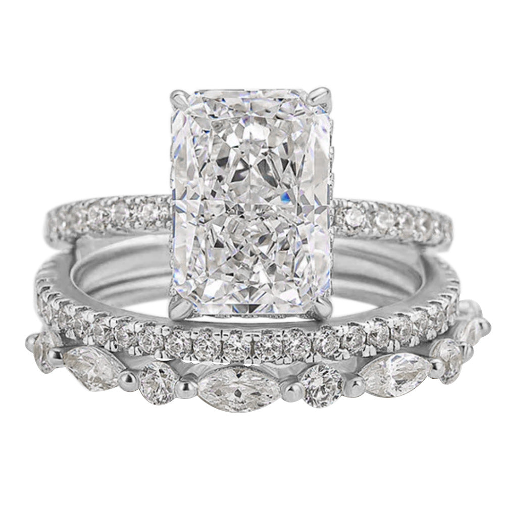 Jaily 3PC Hochzeitsring-Set | Weißgold