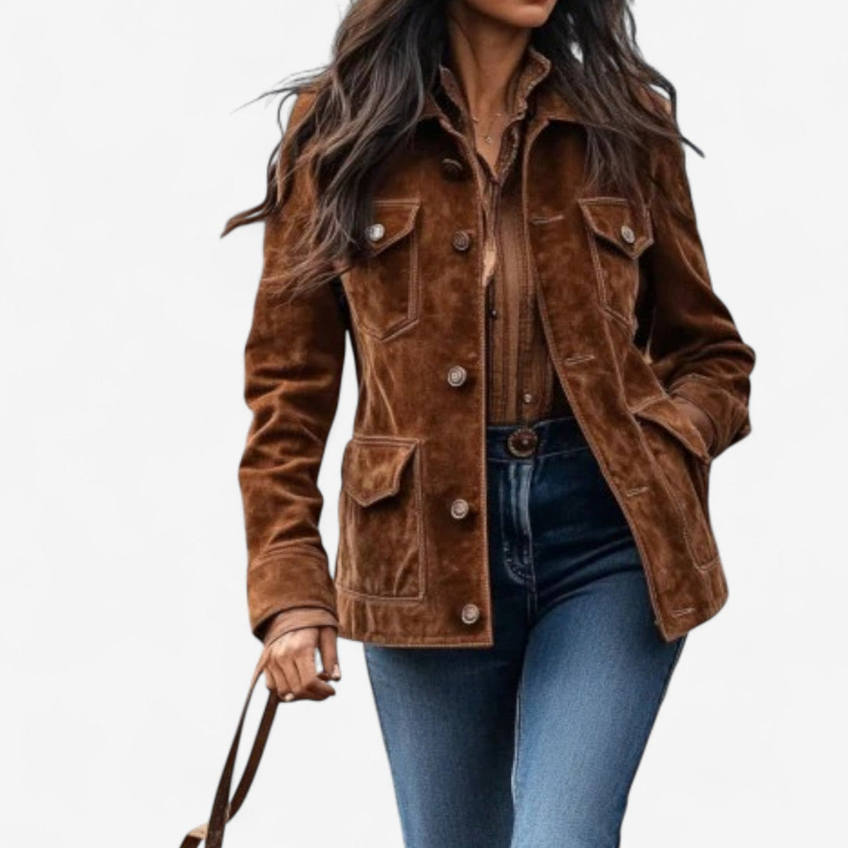 Jacke mit Knopfleiste in Braun - Ansicht 2