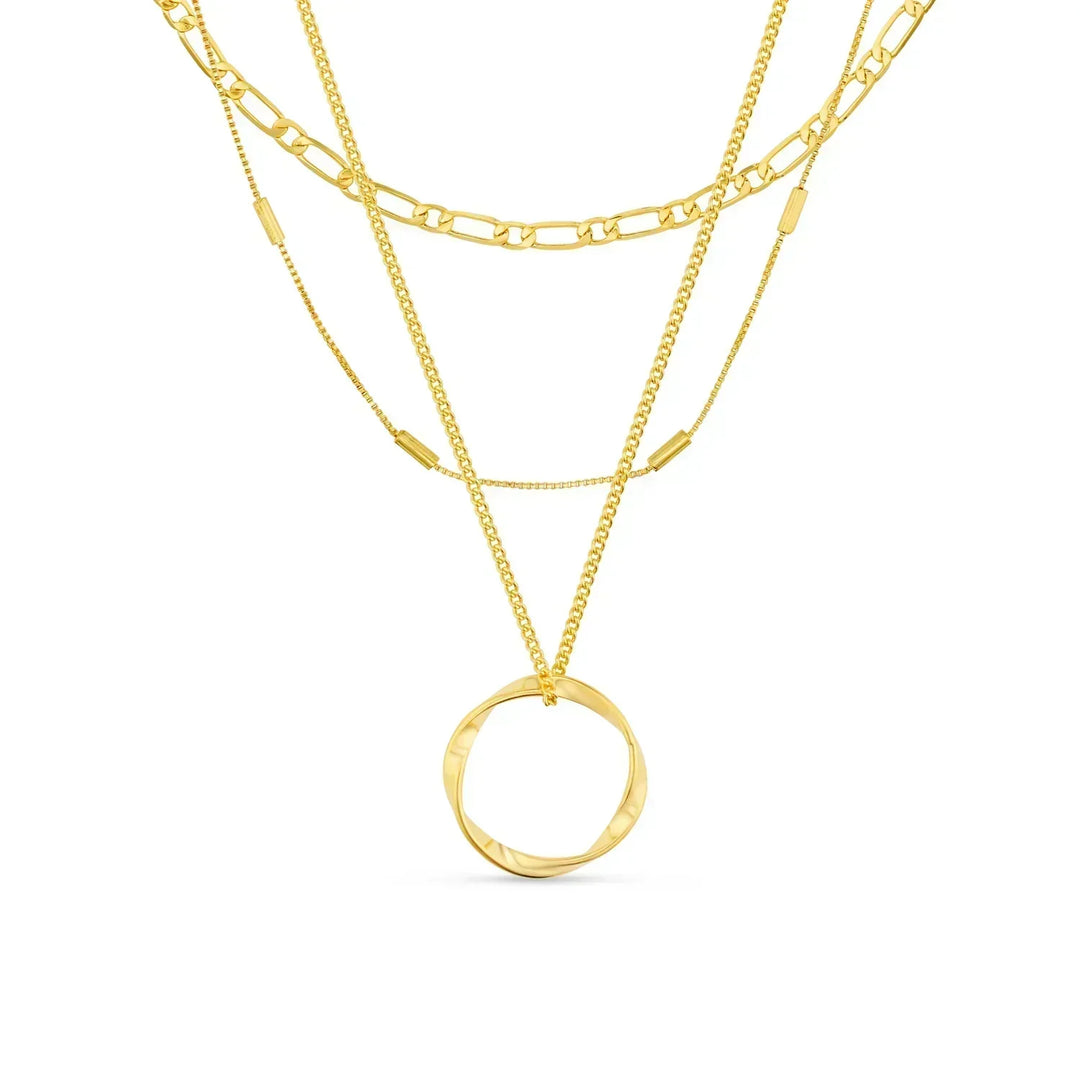 Offenes Hoepelcollier mit Drei Reihen in Gold