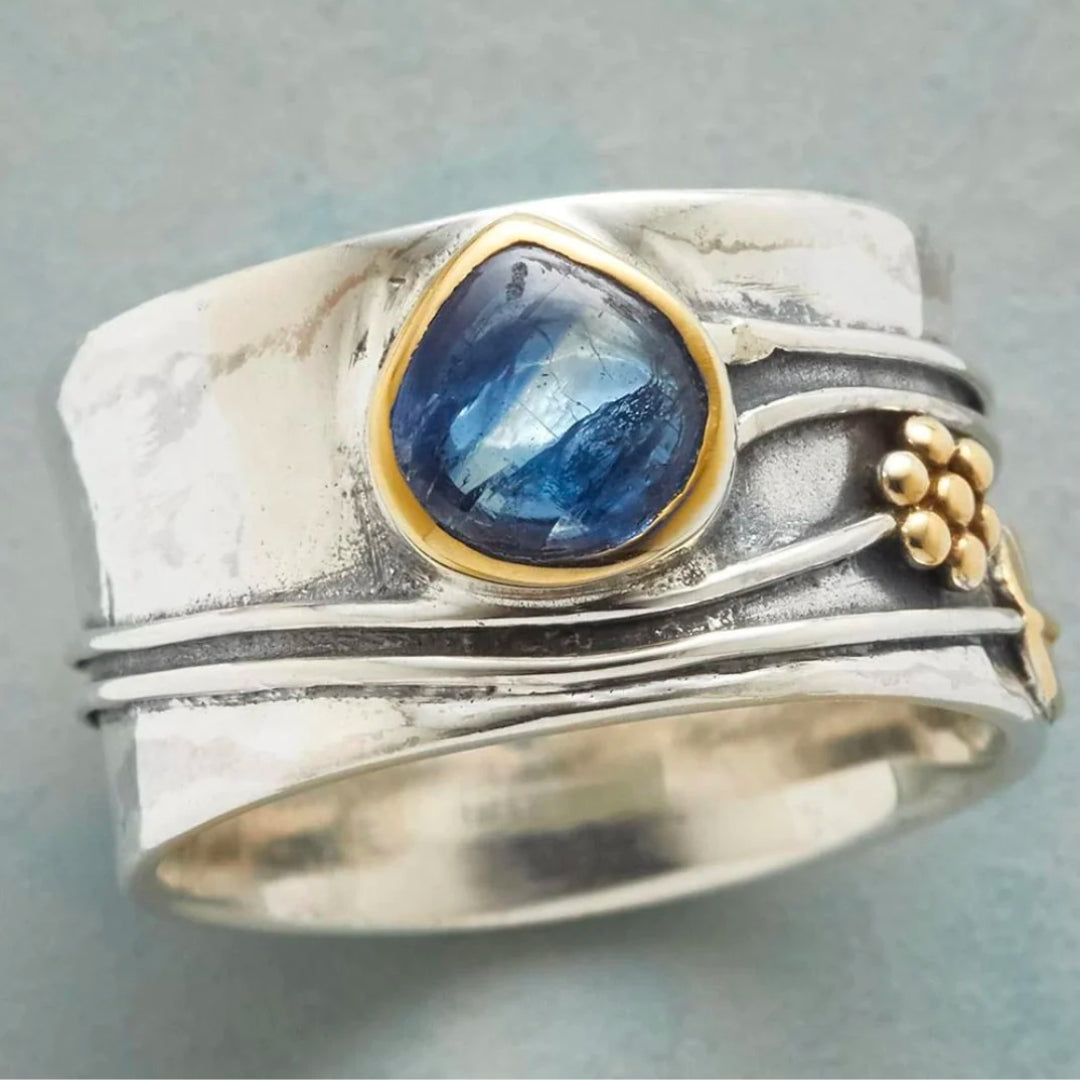 Vintage Blau Saphir Ring Vergoldetes Silber