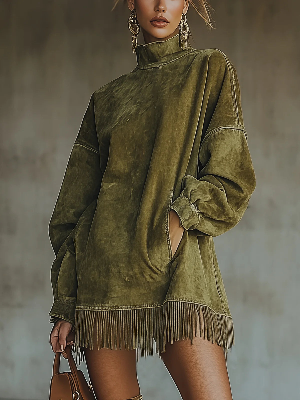 Kleid mit Fransen in Grün